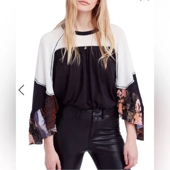 Free People We The Free Friday Fever Mixed Media Top Size XS - Picture 1 of 3